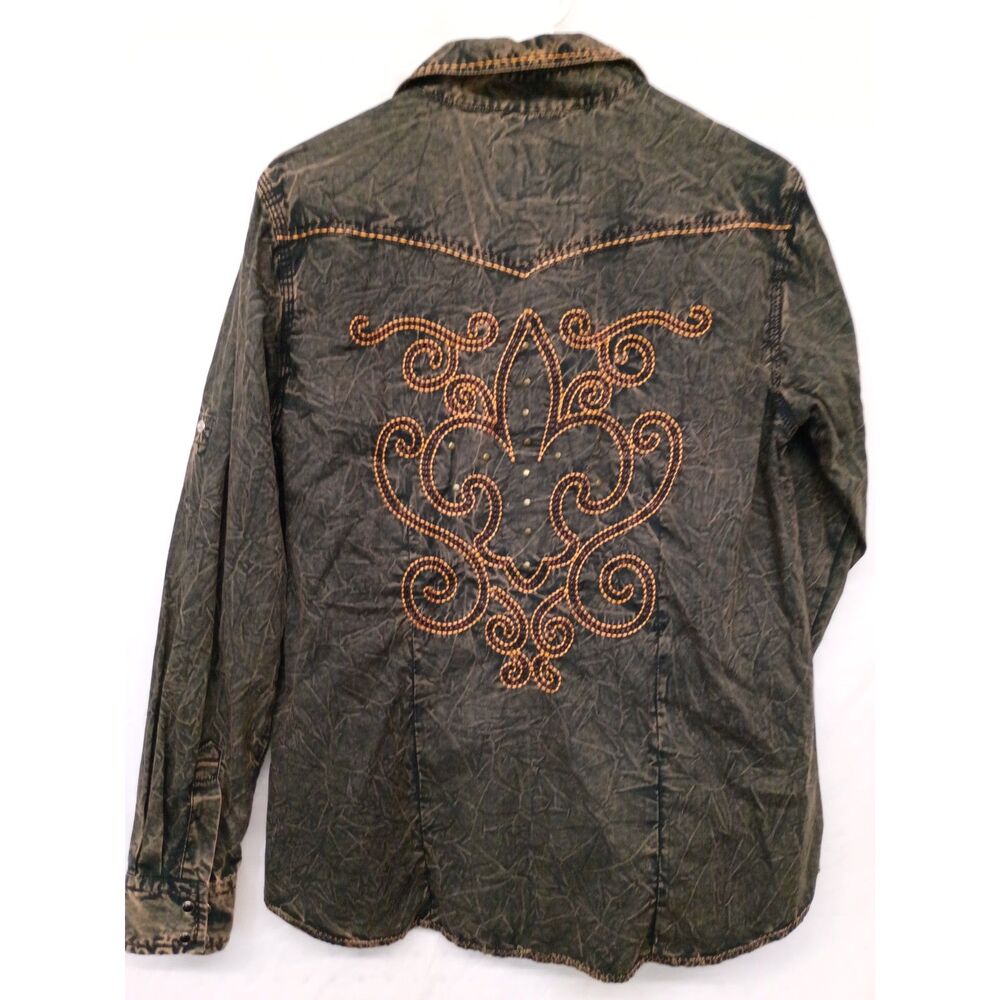 Jerry Garcia Embroidered Western Shirt • Distressed Crinkle• Vintage Cowboy L
